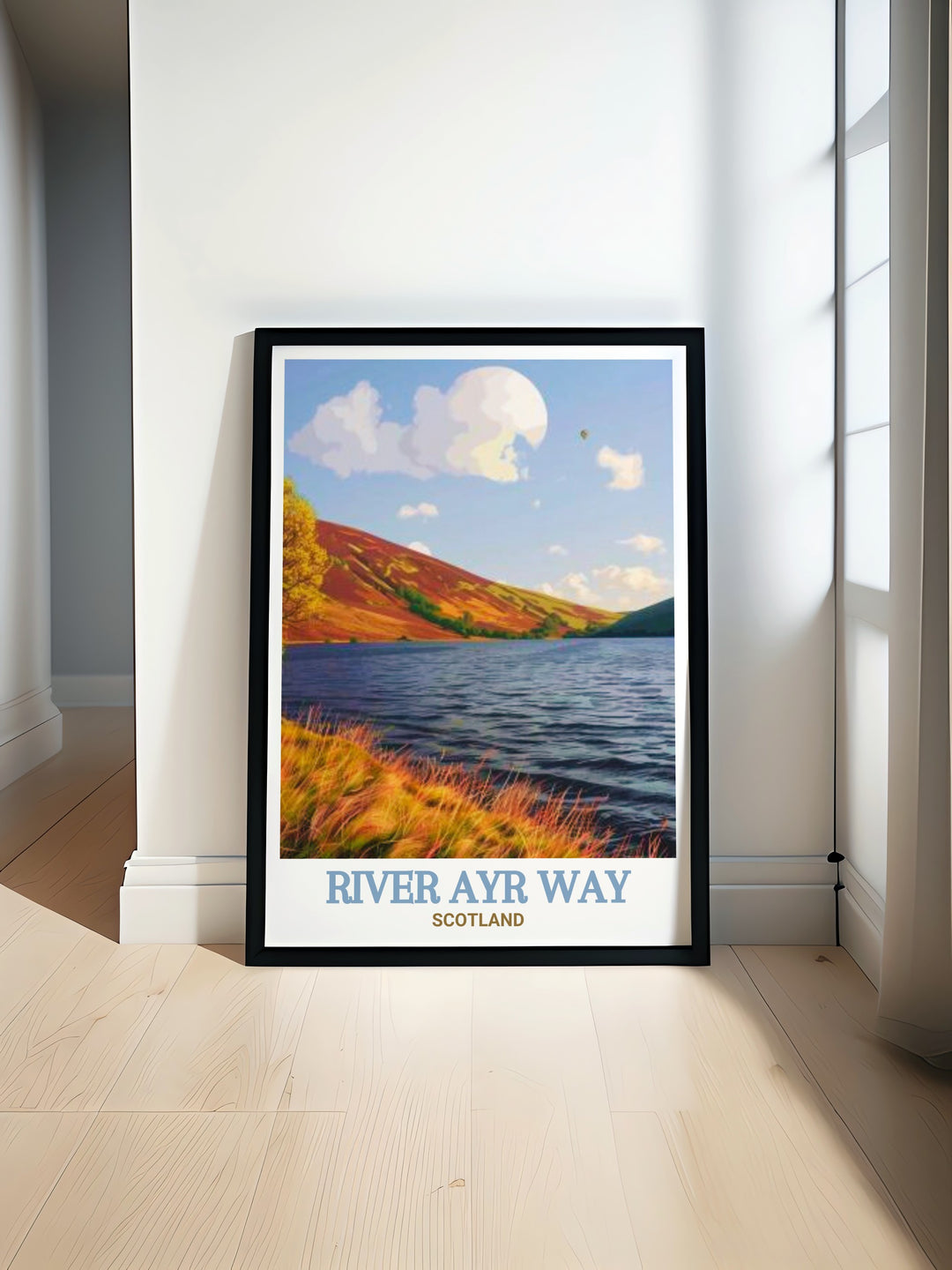 National Park art print celebrating the natural splendor of River Ayr Way and the serene beauty of Glenbuck Loch. This artwork features the scenic trail and lush landscape, creating a captivating piece for your home decor. A thoughtful gift for friends and family.