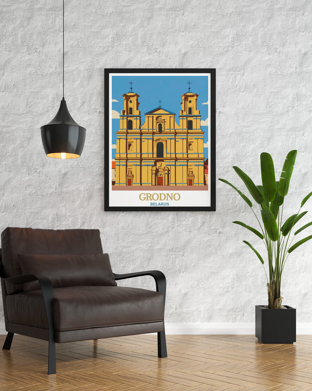 This Grodno travel print highlights the stunning St. Francis Xavier Cathedral, a symbol of Belarusian baroque architecture. Perfect for art lovers and travelers, this poster brings the elegance of Grodno into your home, making it an ideal piece of wall art or a thoughtful gift.