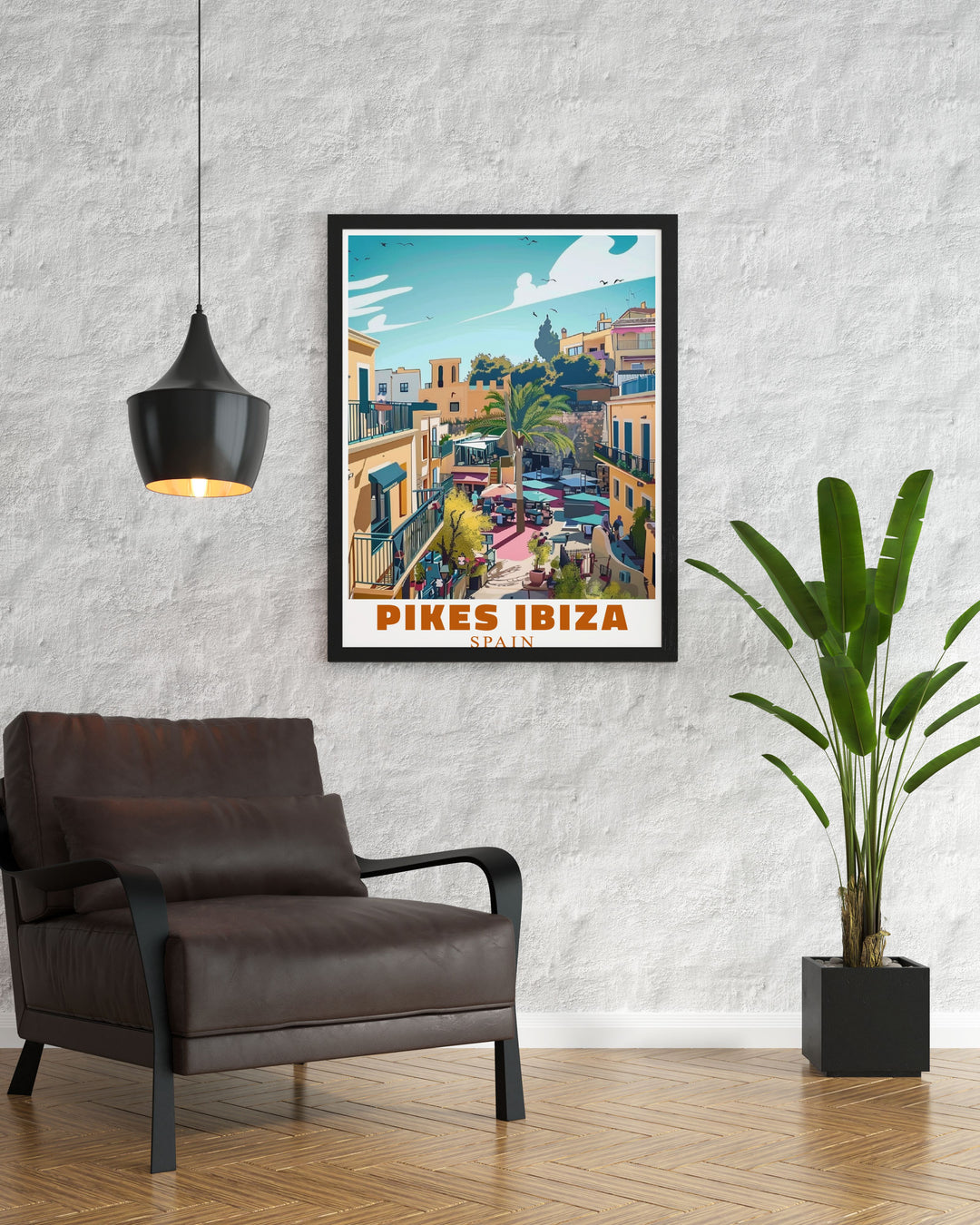 Add a touch of Ibiza magic to your home with our Pikes Ibiza Print featuring vibrant colors and intricate details perfect for Outdoors Framed Prints and Outdoors Modern Decor