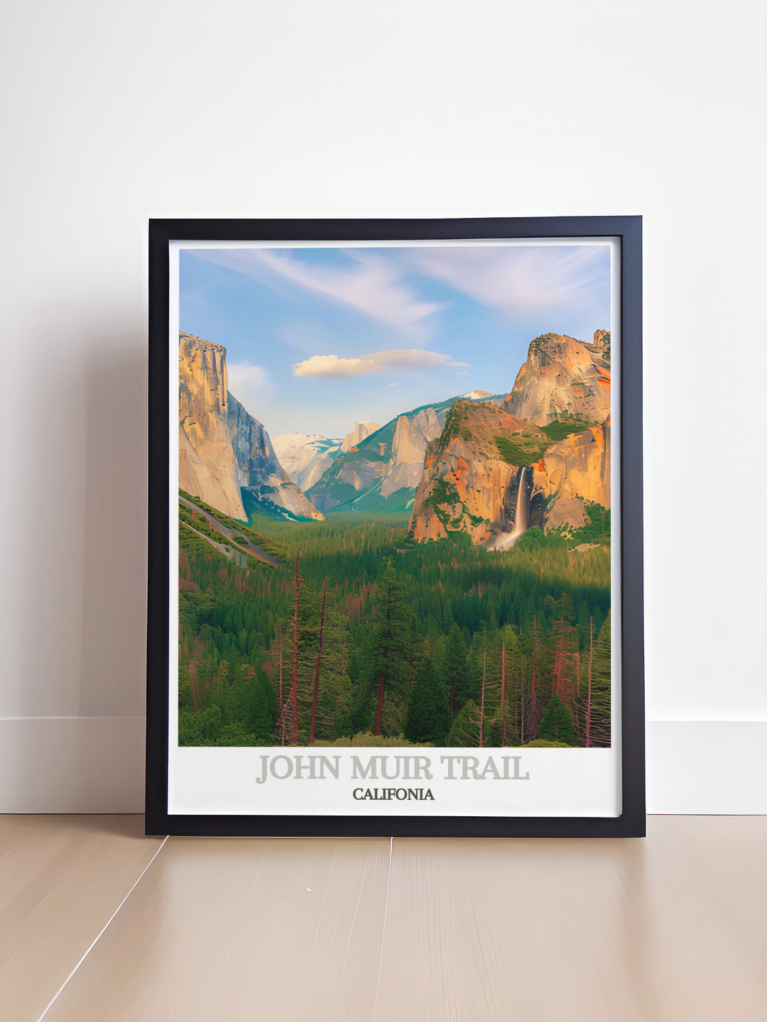 Highlighting the serene beauty of the John Muir Trail, this travel poster captures its majestic landscapes and tranquil wilderness. Perfect for those who appreciate unique natural wonders, this artwork brings the essence of California into your home.