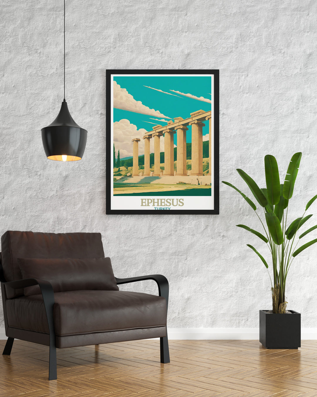 Ephesus Travel Poster features the stunning ruins of the Temple of Artemis, a piece of ancient architectural brilliance. This print brings the spirit of adventure and history to your home decor.