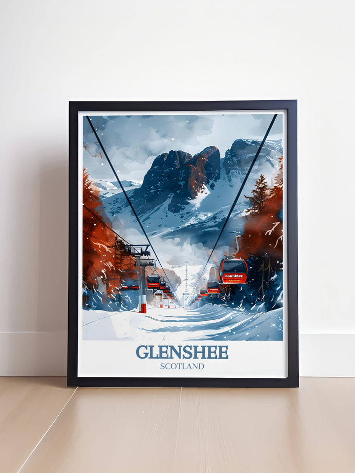Featuring the rugged beauty of the Grampian Mountains, this travel poster captures the serene and dramatic landscapes that surround Glenshee Ski Resort. Ideal for nature lovers, this artwork brings the breathtaking scenery of the Scottish Highlands into your home.