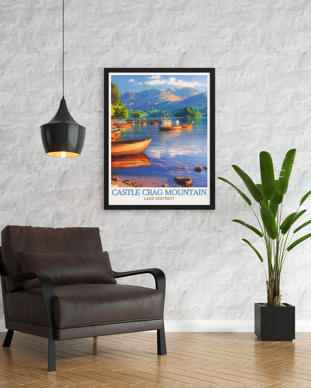 Castle Crag Mountain poster print showcasing the majestic landscapes of Keswick, with Derwentwater and the Lake Districts iconic fells beautifully captured.