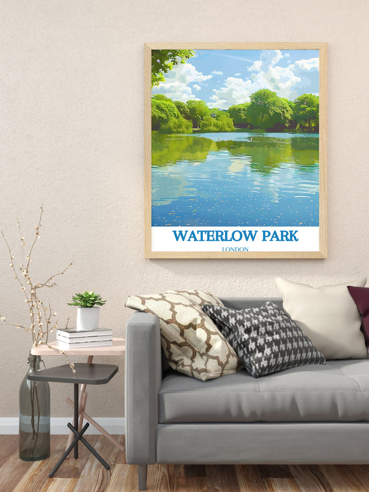 Highgate Ponds Stunning Prints and Waterlow Park Poster are perfect for those who appreciate the quieter side of London offering a serene view that complements both modern and traditional decor while celebrating the beauty of North Londons parks