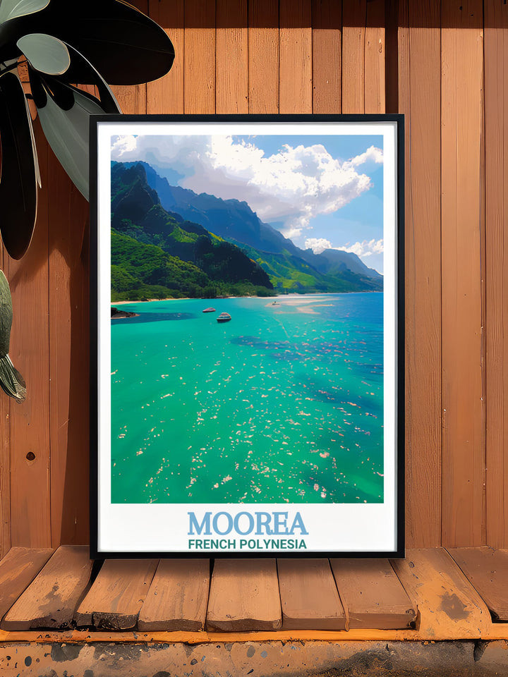 Capture the beauty of French Polynesia with this Moorea Travel Print. Showcasing the idyllic scenery of Cooks Bay, this print is ideal for those who appreciate exotic landscapes and serene views. Available as a poster, canvas art, or digital download.