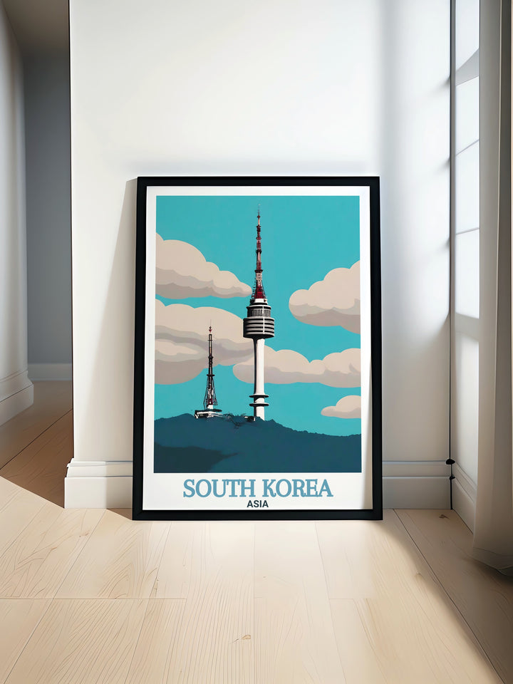 Beautiful N Seoul Tower modern prints showcasing the stunning architecture and panoramic views of Seoul South Korea perfect for enhancing your living room decor and adding a touch of elegance to any space ideal for art lovers and travelers