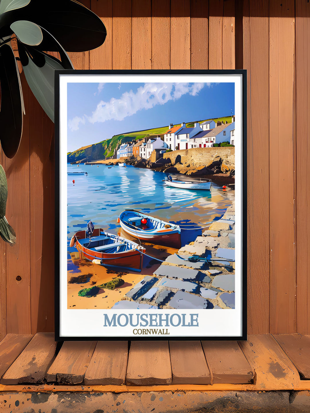 Cornwall Poster highlighting Mousehole Harbour vibrant and detailed illustration perfect for bringing the charm of Cornwall into your home ideal wall art for any room a beautiful gift for lovers of Cornwall