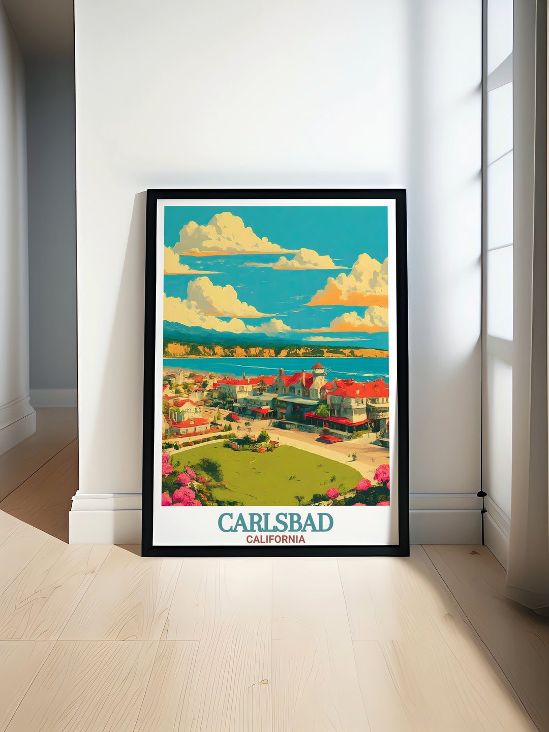 Decorate your home with this stylish Carlsbad Village print that showcases the citys charm and coastal beauty. Its vibrant colors and detailed design bring a sense of warmth and relaxation to any room, making it perfect for any wall space.