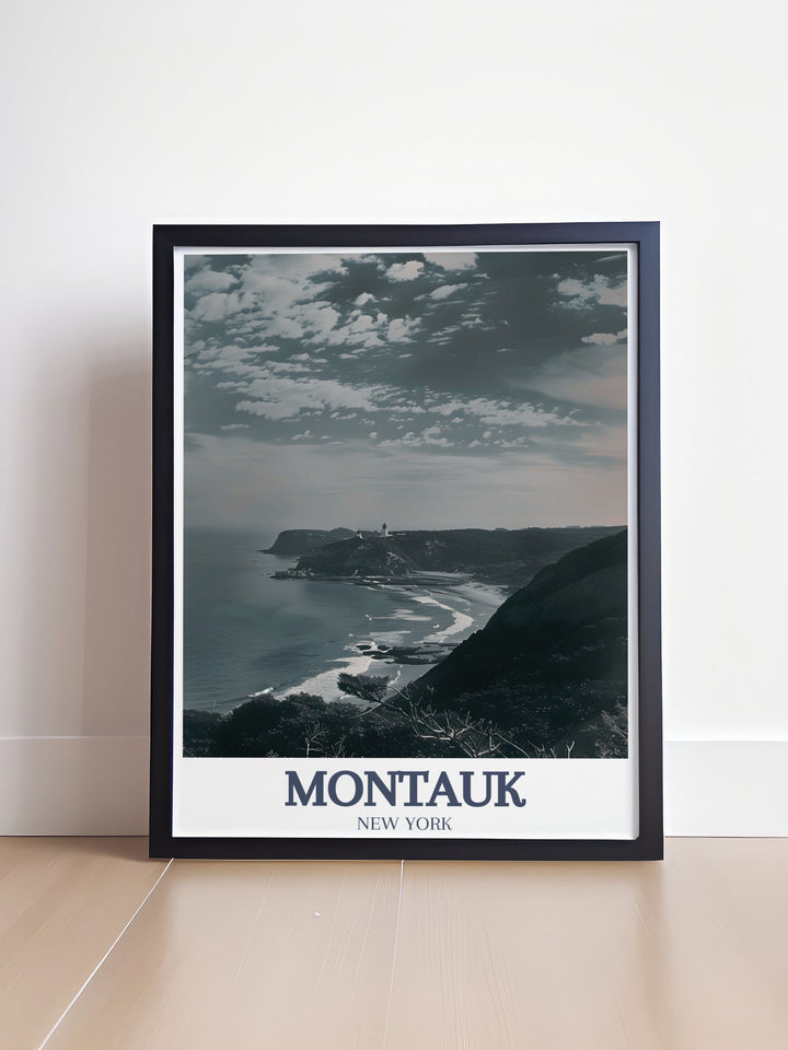 Artistic Montauk Point Lighthouse and Camp Hero State Park Print offering a fine line design perfect for decorating your home and for giving thoughtful gifts for Christmas and Mothers Day