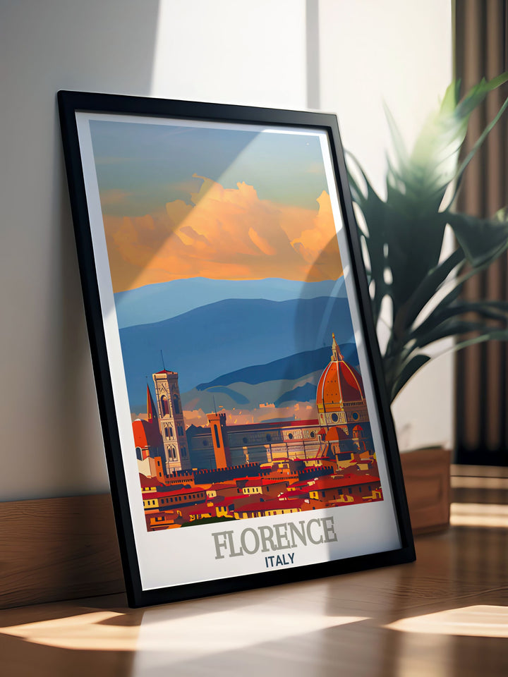 Cathedral of Santa Maria del Fiore modern prints bring the breathtaking beauty of Florence into your living room. This Florence wall art captures the grandeur of Italys iconic city and adds an artistic touch to your home decor with stunning details and vibrant colors