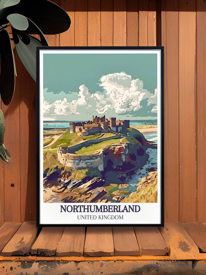 Beautiful Bamburgh Castle Framed Print combining the nostalgia of railway prints with modern design a versatile piece that fits perfectly in any room from living rooms to offices