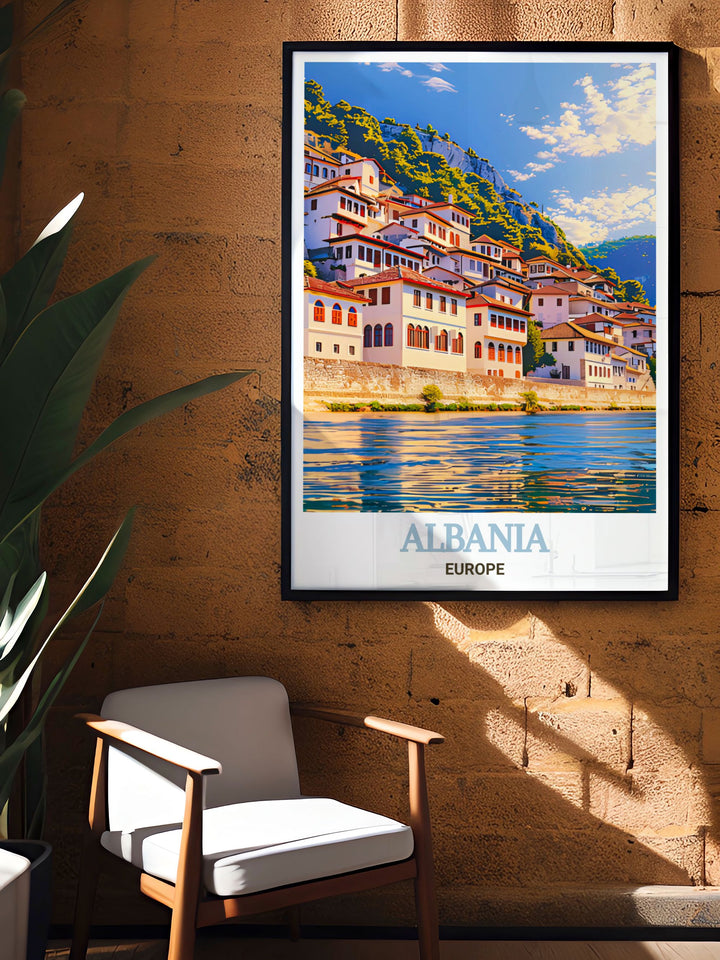 Beautifully crafted Albania wall art focusing on Berats scenic vistas and cultural landmarks ideal for creating a sophisticated living space or as a special Christmas gift