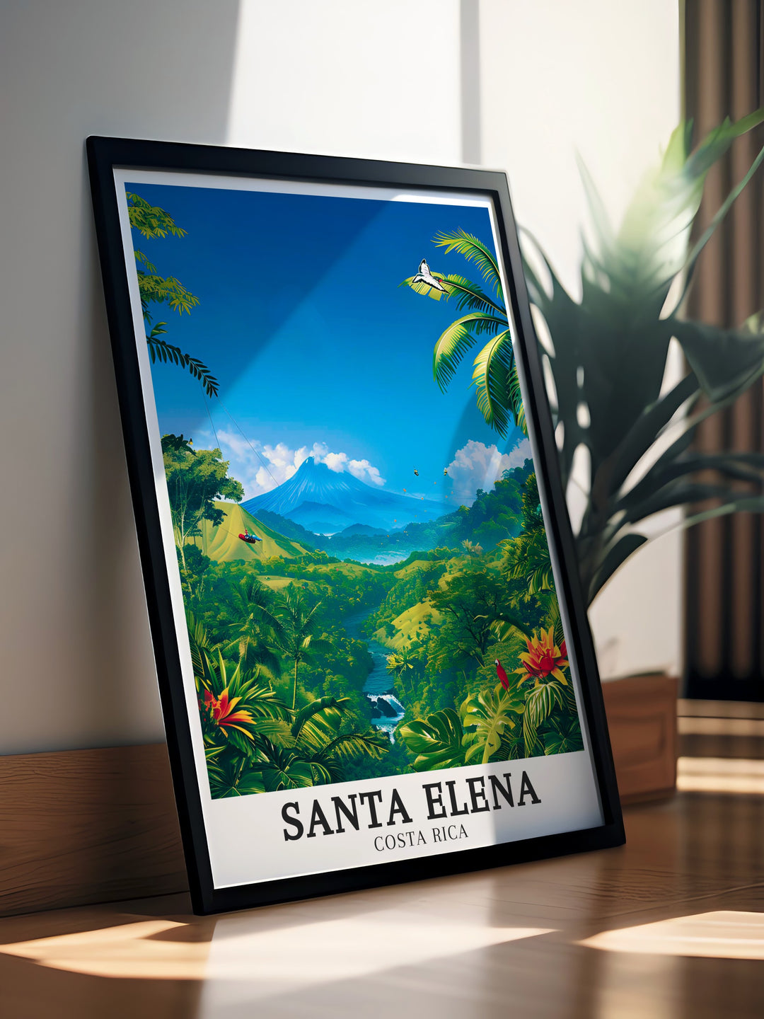 Arenal Volcano and Santa Elena Cloud Forest featured in this Costa Rica print perfect for adding a touch of adventure and elegance to any space. This framed print is a thoughtful gift idea for anyone who loves nature or Costa Ricas iconic destinations.