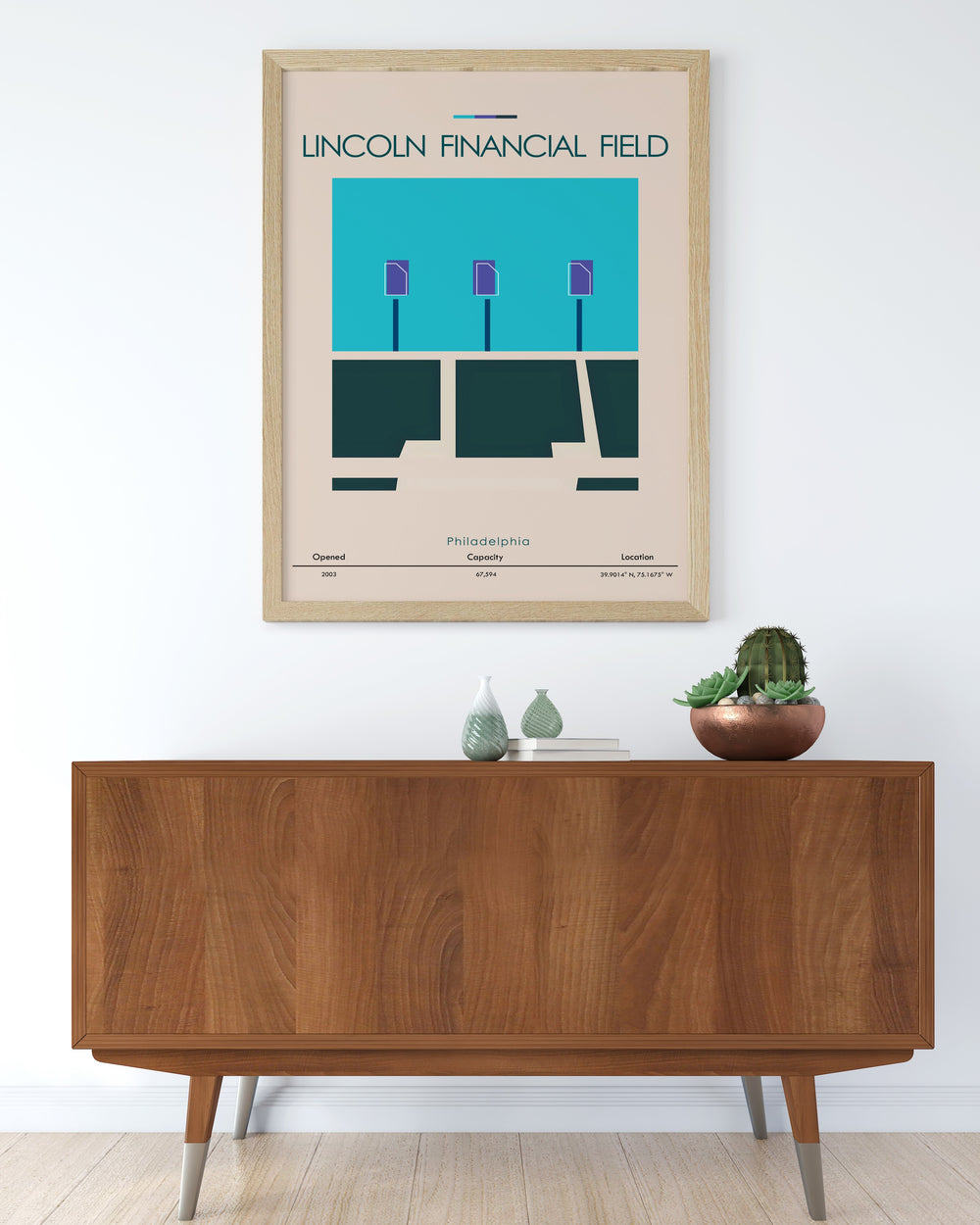 Minimalist Lincoln Financial Field artwork designed to capture the energy of Eagles football. This modern football poster fits perfectly in any space from sports bedrooms to living rooms and is a great gift for him her or football enthusiasts.