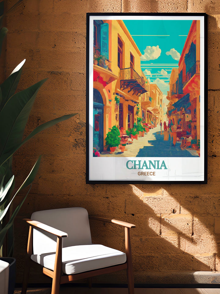 Capture the historic charm of Chanias Old Town with this detailed art print, showcasing the narrow streets and Venetian architecture that define this enchanting part of Crete. Perfect for adding a touch of Greeces cultural heritage to your home decor.