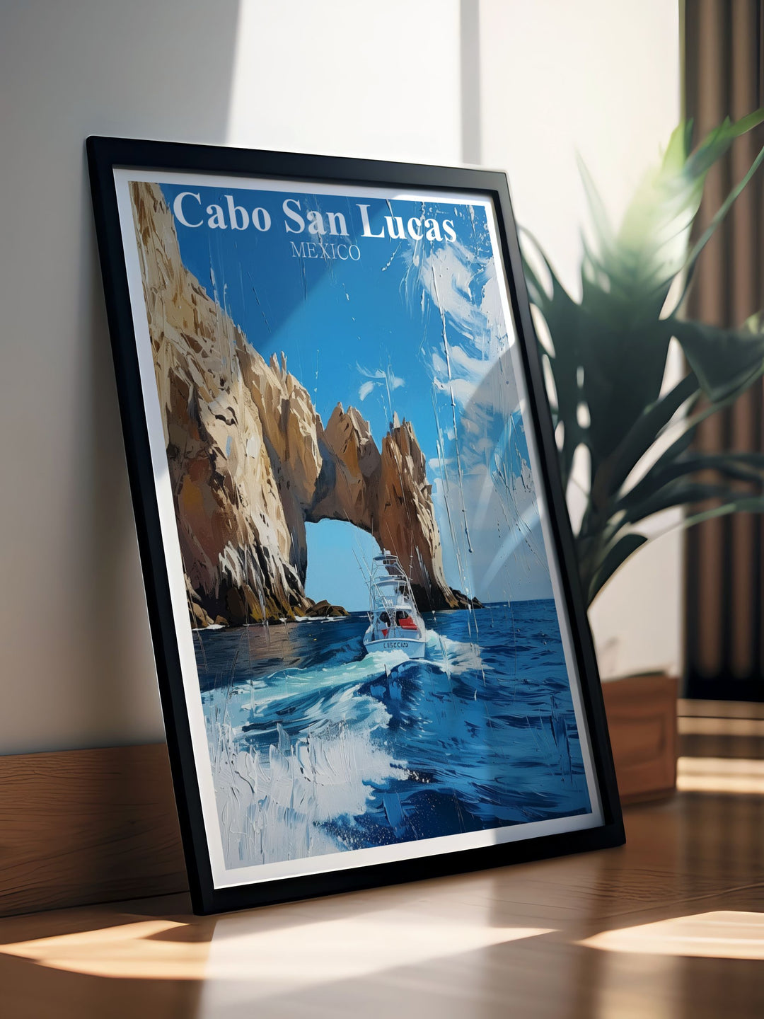 El Arco modern art print in elegant black and white style Ideal for living room or office decor this Cabo San Lucas photo captures the majestic beauty of El Arco making it a perfect wall decor piece for any home or workspace