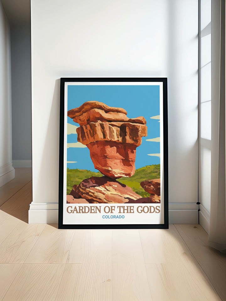 Gardens Gods print featuring the stunning Balanced Rock in Colorado perfect for modern home decor and living room art