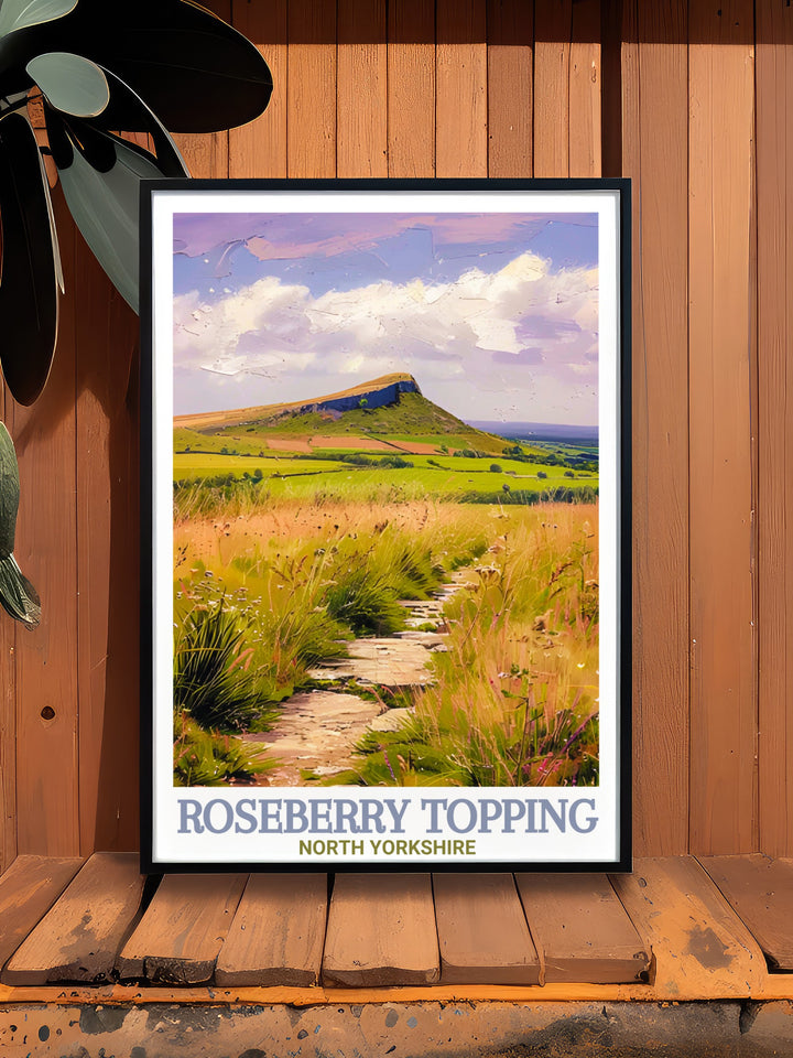 This Roseberry Topping wall print offers a detailed view of the North York Moors iconic peak. Perfect for hikers, nature enthusiasts, or anyone who loves the great outdoors, it brings a piece of Yorkshires natural beauty into your home.