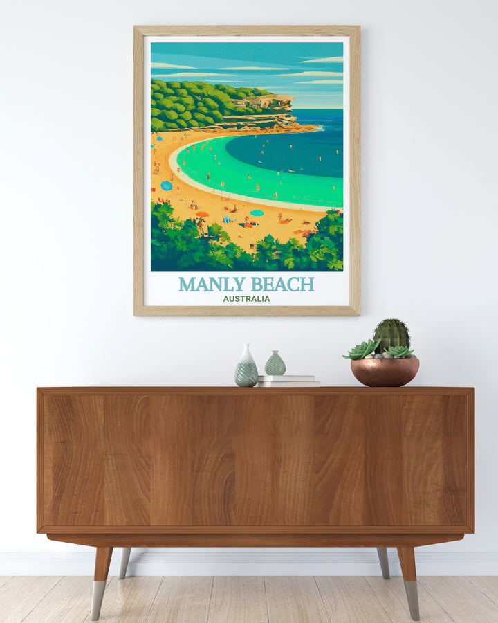 Featuring the stunning shores of Manly Beach and the quiet escape of Shelly Beach, this Manly Beach Travel Poster brings the best of Australias coastlines into your home. Perfect for beach lovers and modern art enthusiasts alike.