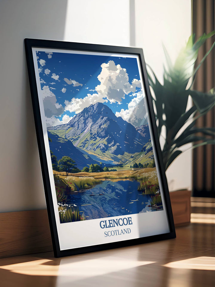 Lochan na h Achlaise Home Living Decor featuring stunning illustrations of Glencoe Scotland perfect for enhancing your living space with vibrant and captivating artwork ideal for those who appreciate the beauty of Scotlands natural landscapes