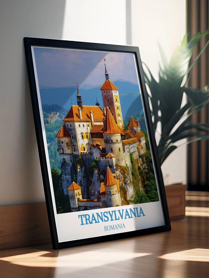 Home decor collection featuring Bran Castle, designed to bring the mystique of Draculas Castle into your home, with high quality canvas art capturing the castles dramatic presence against the Transylvanian landscape.