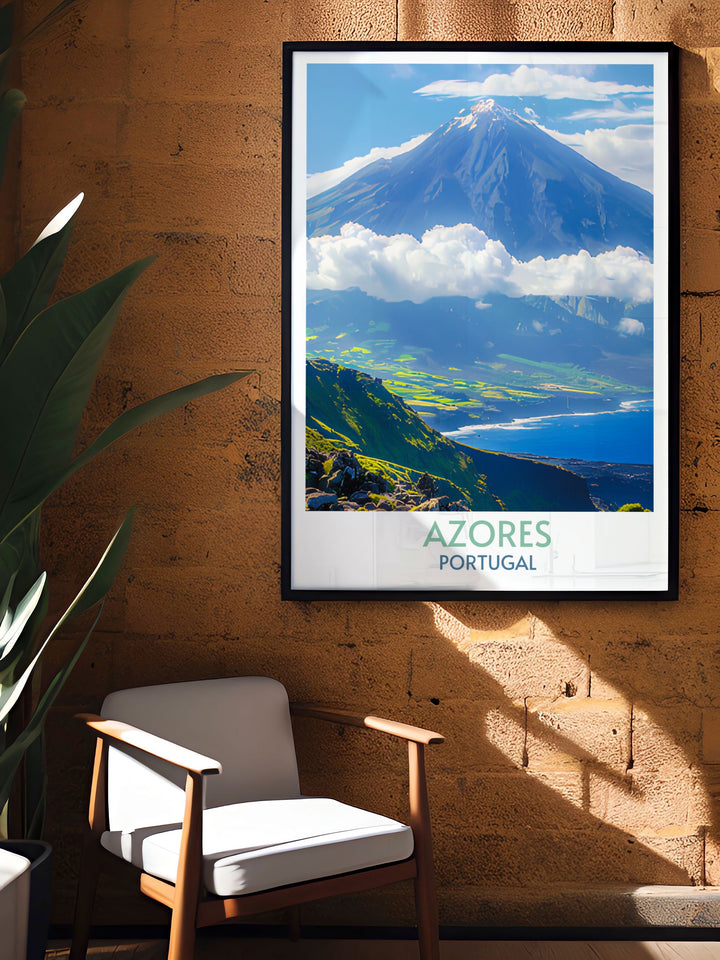 Fine line art print of Mount Pico, a striking feature in any collection of Azores decor or as a thoughtful gift for travel enthusiasts.