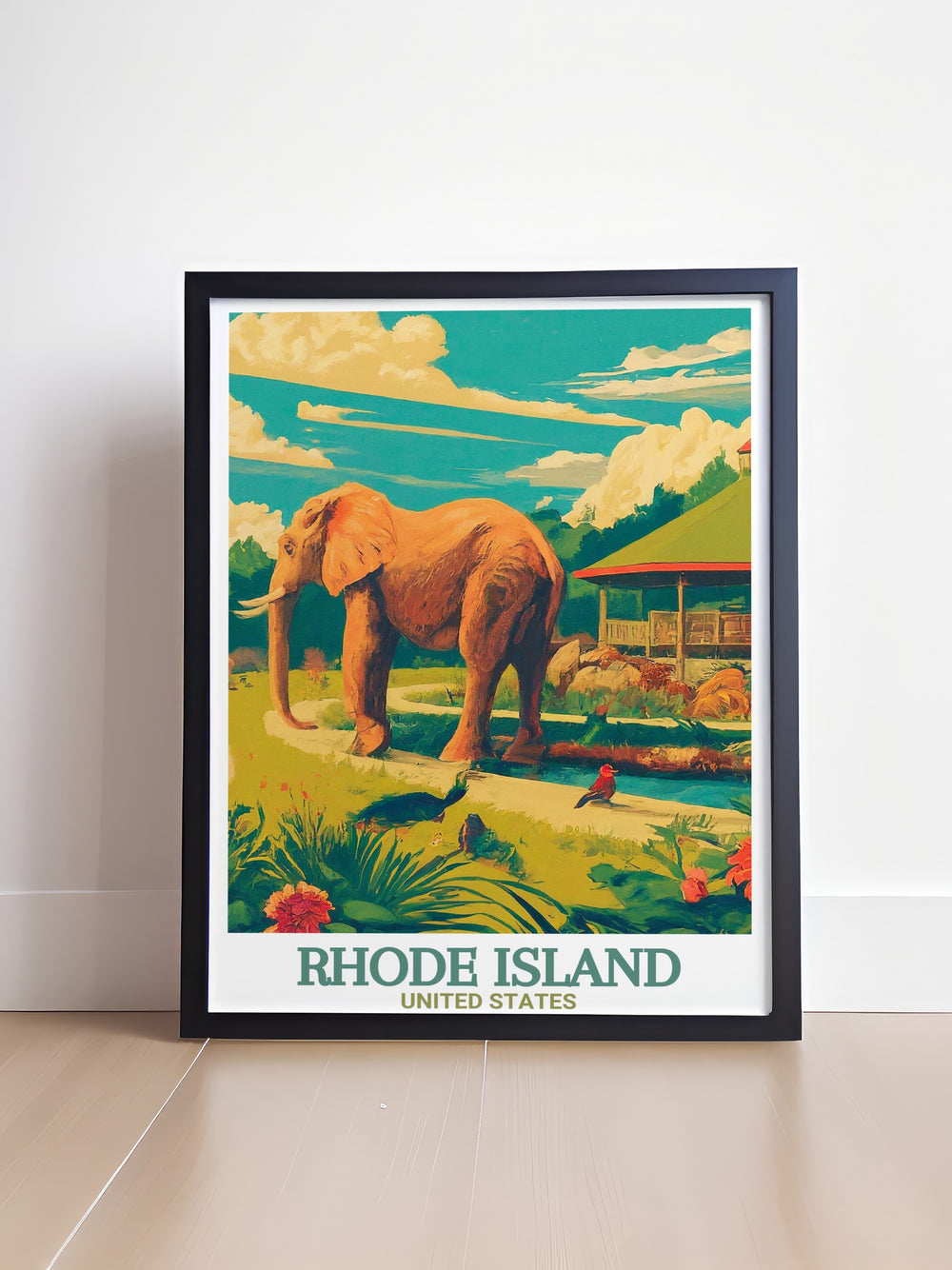 This vintage inspired art print of Roger Williams Park Zoo in Rhode Island is ideal for those who appreciate the beauty of nature and wildlife. The artworks soft color palette and intricate details make it a perfect addition to any room, bringing the peacefulness of Rhode Islands outdoors to life.