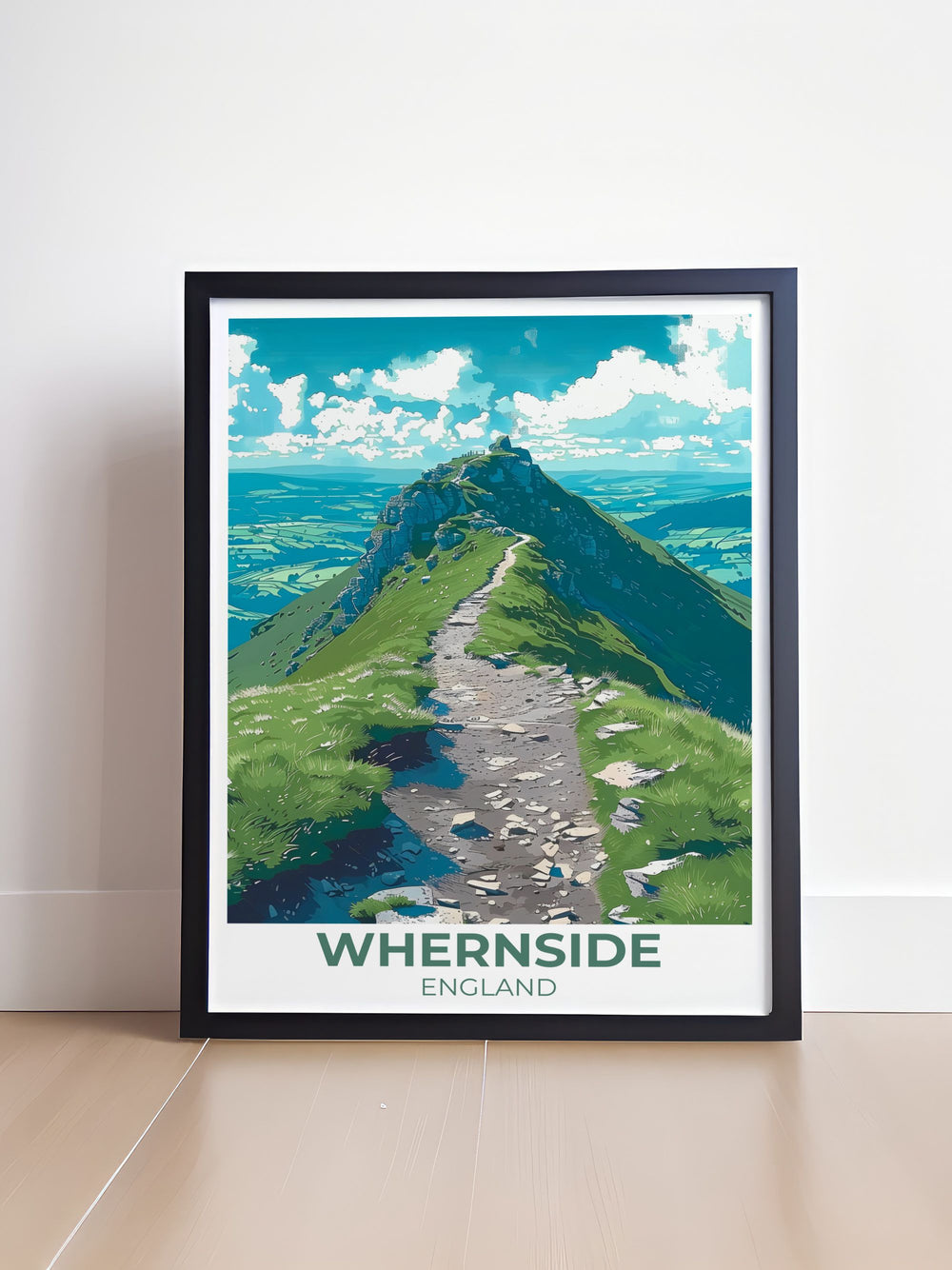 Beautiful home decor print capturing the breathtaking views from the summit of Whernside. This artwork brings the natural charm and rugged beauty of Yorkshires highest peak into any room.