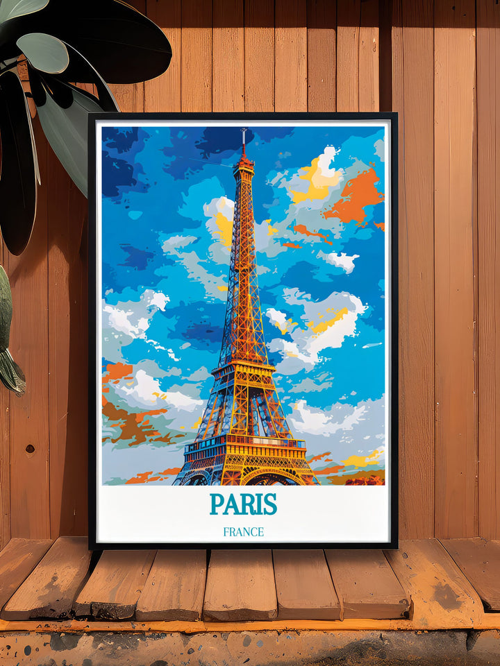 Vibrant Paris Poster with colorful Eiffel Tower design. This eye catching travel print brings the charm of Paris into your living space, ideal for modern decor or a special gift.