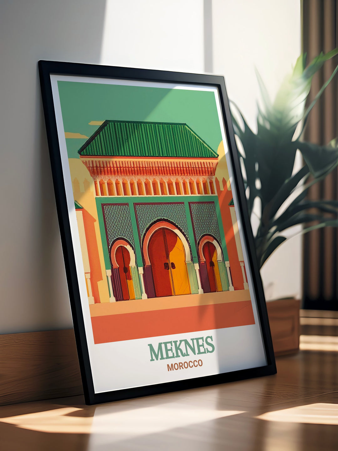 Enhance your living space with this beautiful Meknes poster featuring the Royal Palace one of Moroccos most iconic landmarks this Morocco travel art is perfect for adding a touch of elegance and cultural depth to any room making it an ideal choice for home decor