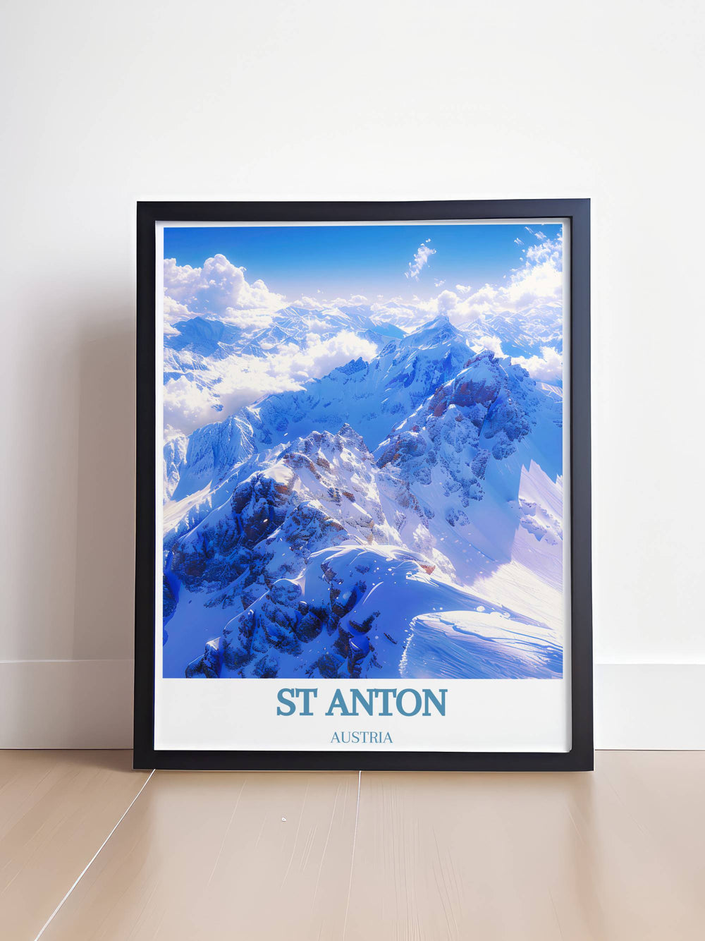 Valluga Mountain Modern Prints paired with a St Anton Ski Print create a stunning focal point for your home decor these prints capture the beauty of the Austrian Alps and are perfect for anyone who loves ski resort posters and skiing gift art