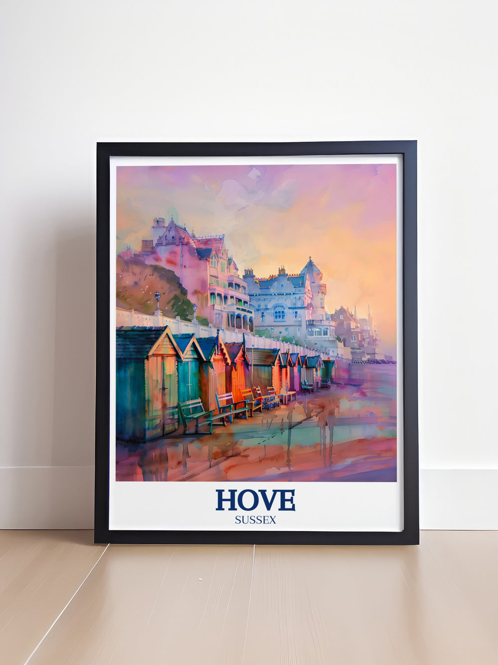 A beautifully detailed art print featuring the iconic Hove Esplanade along the English Channel, capturing the serene coastal atmosphere and historic charm of this beloved seaside town. Perfect for coastal decor.