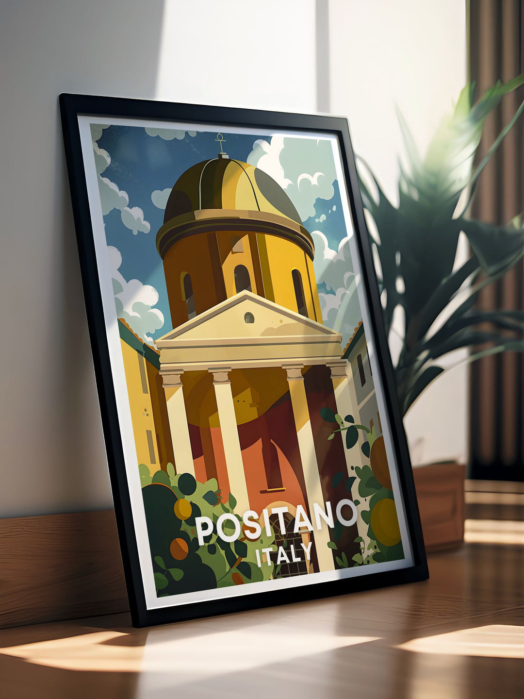 Beautiful Spiaggia Grande Prints featuring the Chiesa di Santa Maria Assunta in Positano perfect for home decor adding a touch of Mediterranean charm to any room vibrant colors and intricate details bring the Amalfi Coast to life