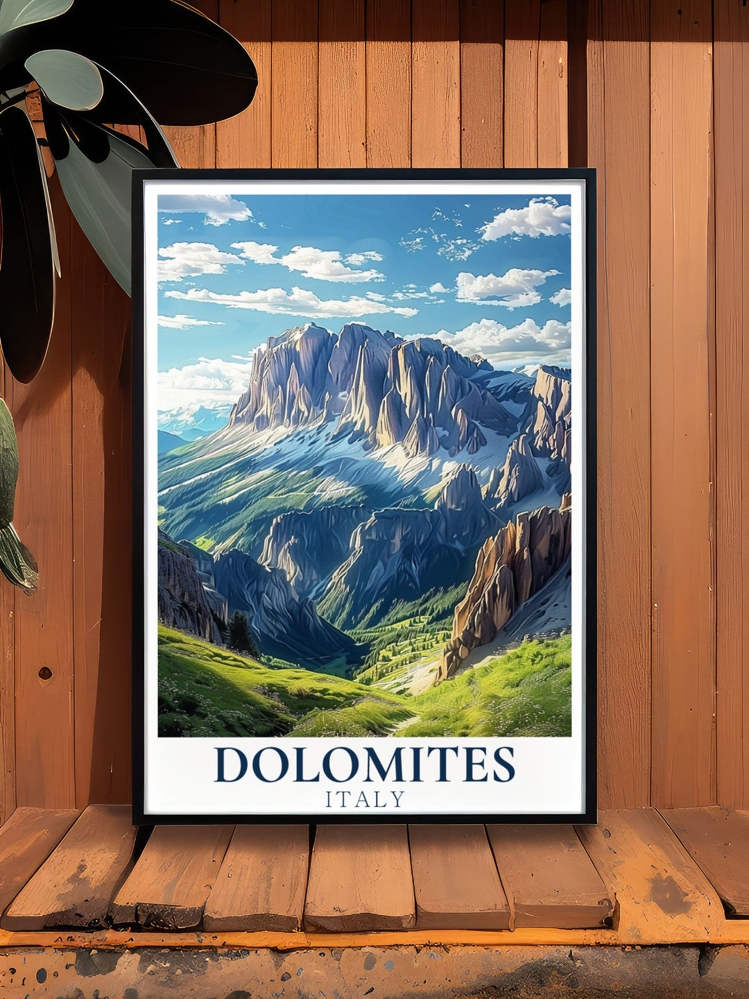 Captivating Sella Group Wall Art showcasing the picturesque views of the Dolomites Italy. Perfect for Italy home decor and travel enthusiasts. Add a touch of elegance to your space with this beautiful Italy print.