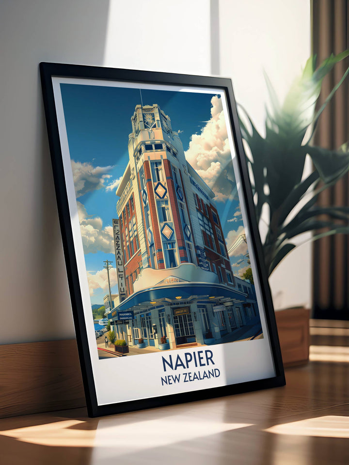 Modern The Masonic Hotel Print presenting the grandeur of Napiers Art Deco architecture ideal for adding a unique touch to your wall decor and gifting