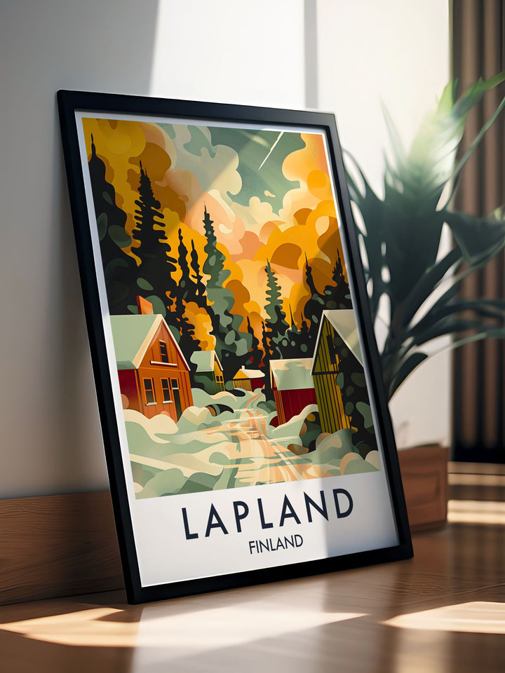 Santa Claus Town Prints featuring the enchanting scenery and joyful atmosphere of this magical Finnish town ideal for creating a warm and inviting space in your home or as a delightful gift for loved ones.