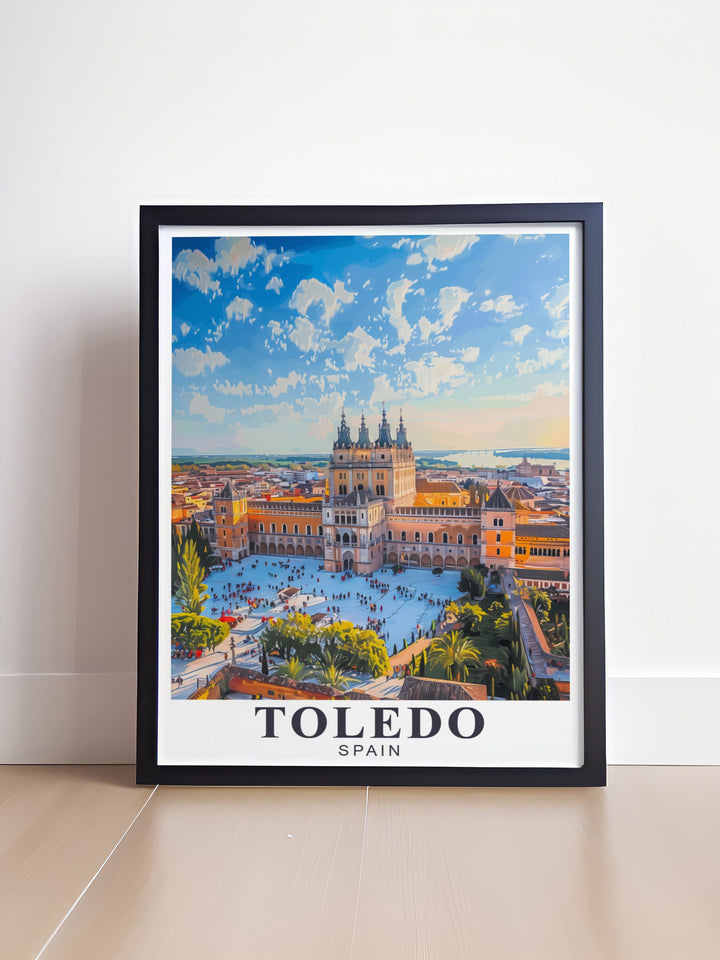 Captivating Spain Travel Poster of the Alcazar of Toledo ideal for decorating your home or office with a touch of Spanish elegance and historical significance