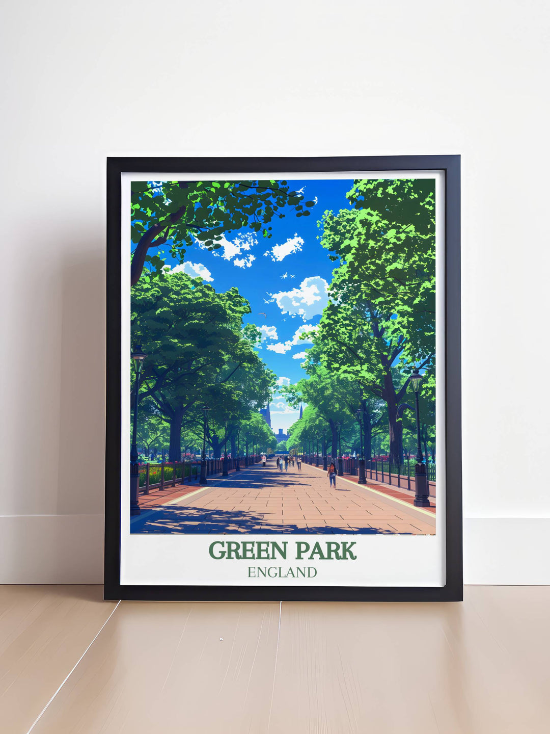 Elegant framed print showcasing Green Park London and the Princess of Wales Memorial Walk, capturing the serene beauty and historical significance of this beloved location.