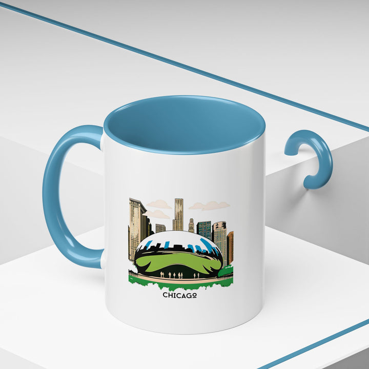 A ceramic Chicago Illinois mug featuring colorful designs inspired by the city’s skyline. Dishwasher safe for convenience, it combines practicality with artistry, making it a great addition to your collection or a perfect gift for city enthusiasts.