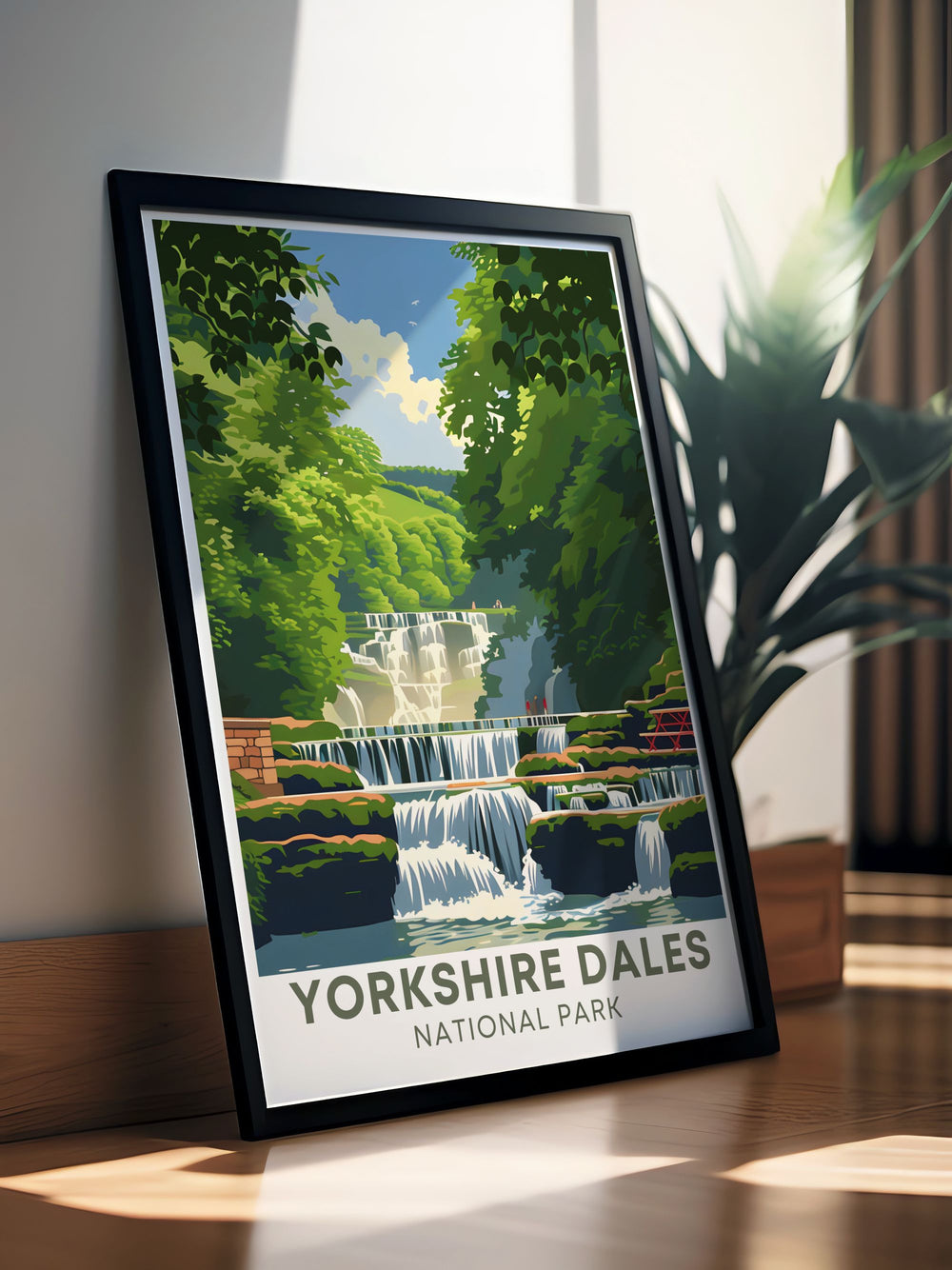 Discover the magic of Aysgarth Falls with this stunning National Park Poster. Featuring the cascading waterfalls and vibrant greenery of the Yorkshire Dales this poster is ideal for anyone who loves natural landscapes and wants to bring a touch of nature into their home.