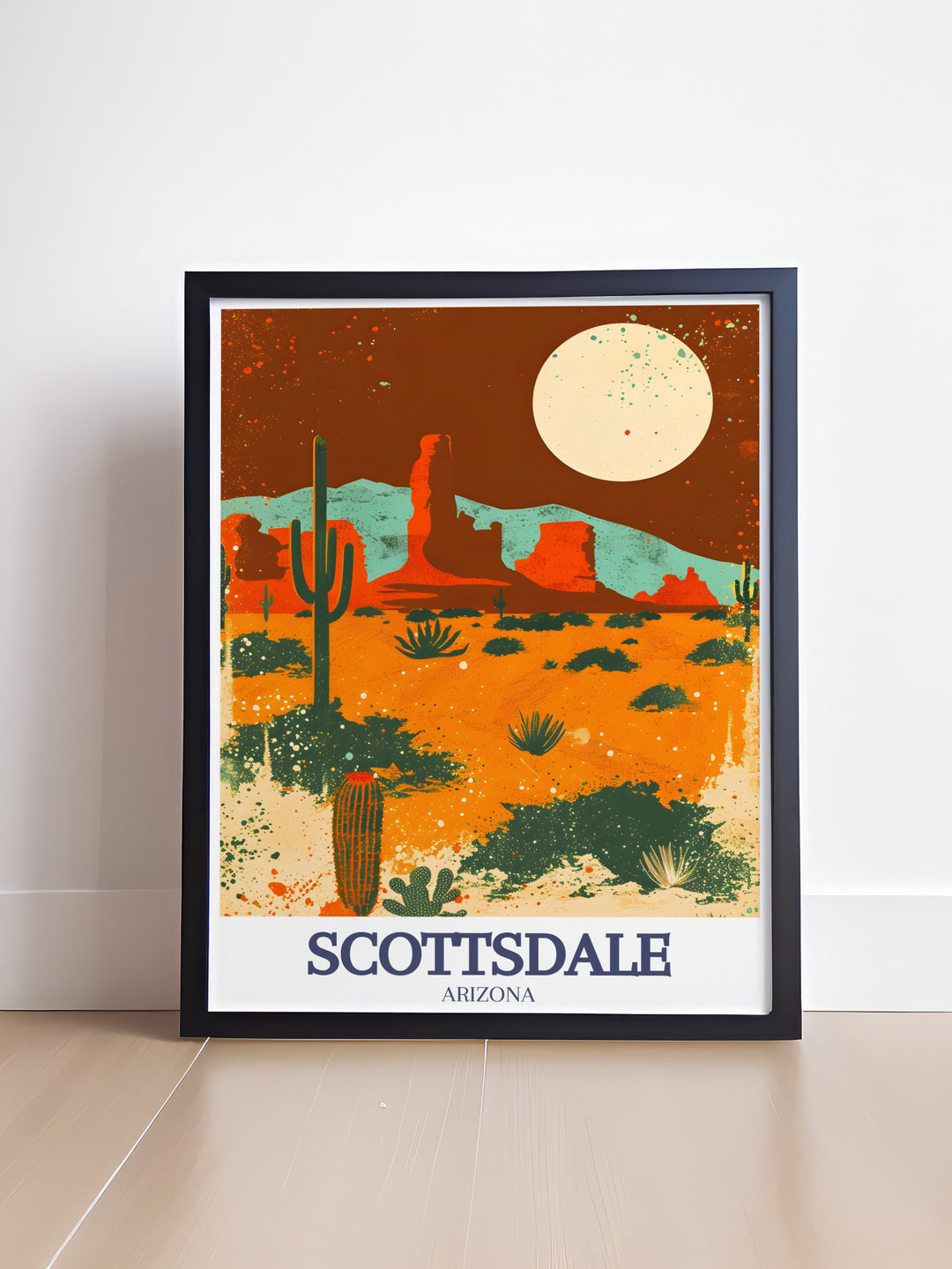 A beautiful addition to any space, this Scottsdale Poster captures Arizonas desert charm with views of Scottsdale, Red Rock Canyon, and Cathedral Rock. Perfect for travelers and lovers of Southwest art.