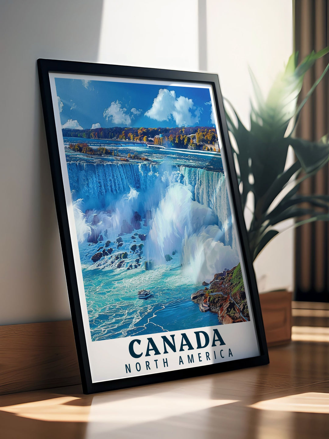 Showcasing the majestic flow of Niagara Falls and the scenic atmosphere, this travel poster adds a unique touch of natural elegance to your living space.