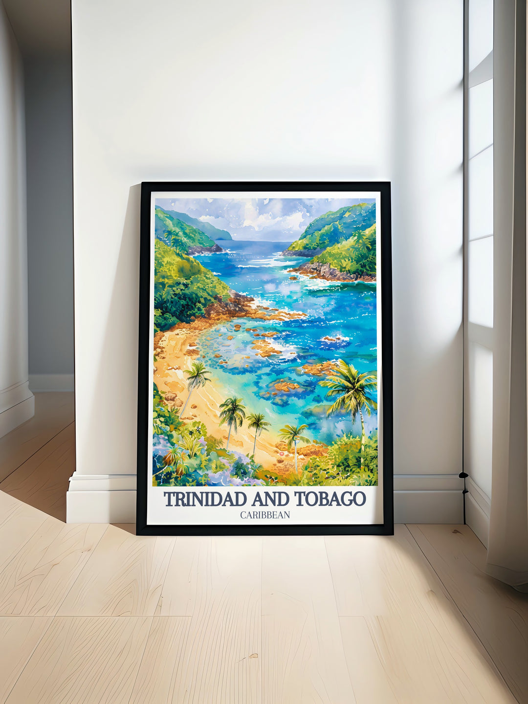 Featuring Maracas Bay and the Nylon Pool, this Trinidad and Tobago art print captures the essence of Caribbean relaxation and adventure. Ideal for beach lovers and travelers, this framed poster brings the vibrant colors of the Caribbean into your space.