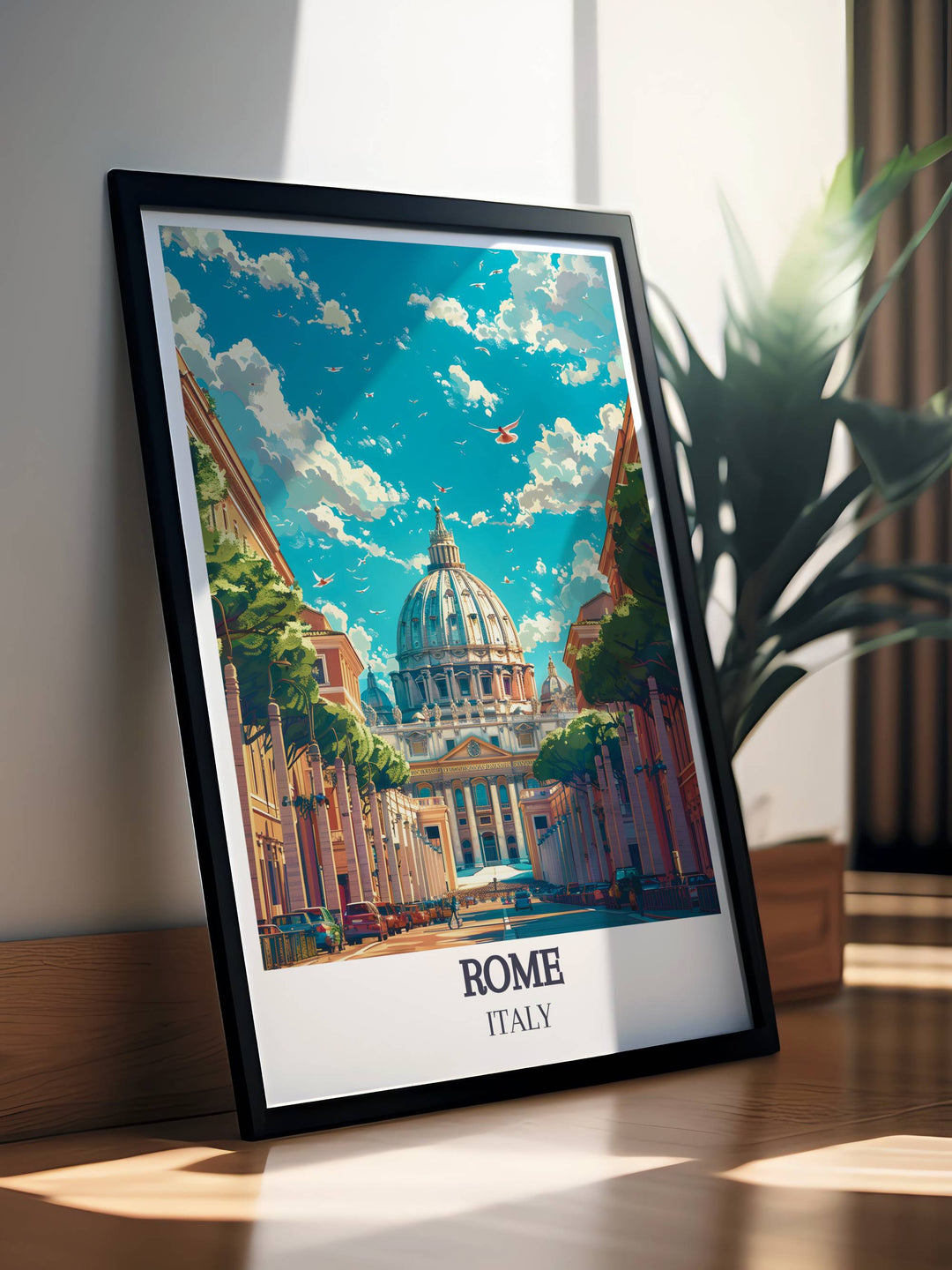 The Vatican City Modern Décor highlighting the historical charm of Rome Italy. This stunning print adds class to your living space and is a great choice for a travel themed gift.