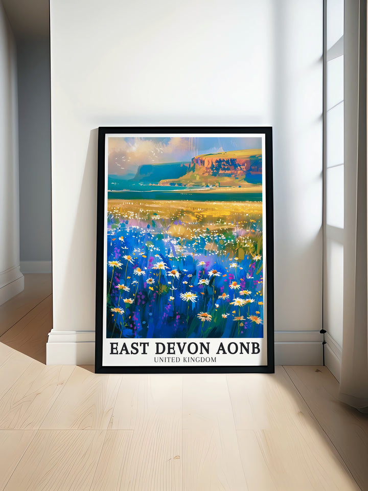 Pecorama Sidmouth Donkey Sanctuary art print showcasing the charming donkeys set against the scenic backdrop of the Devon Countryside capturing the playful and serene atmosphere of the Sidmouth Donkey Sanctuary ideal for elegant home decor