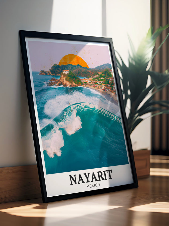 Sayulita Coastline Riviera Nayarit stunning living room decor piece perfect for anyone seeking vibrant Nayarit wall art featuring the beauty of Mexicos coastline ideal for adding a splash of color and culture to your home or as a memorable Nayarit art gift