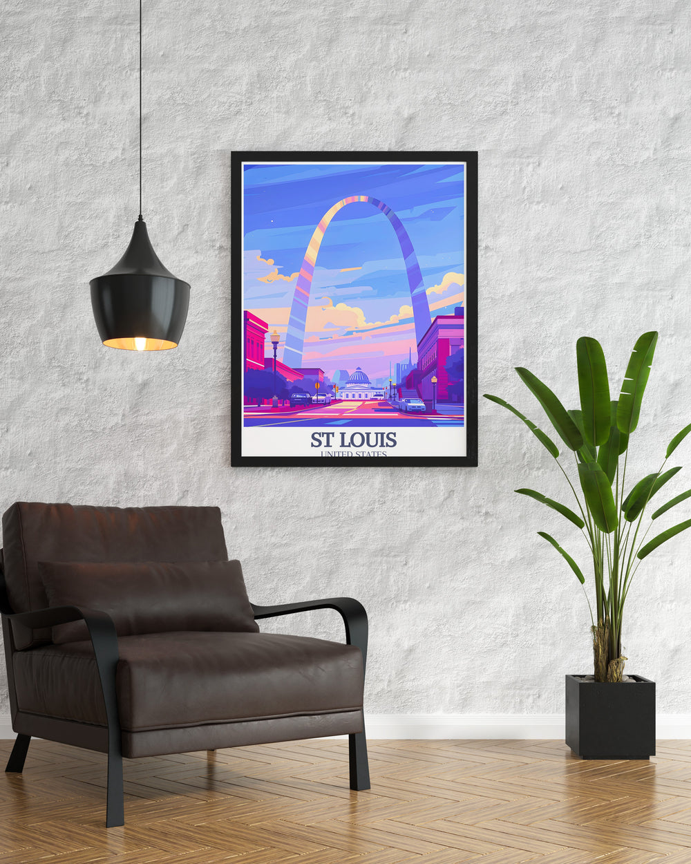 Elegant St Louis print showcasing Gateway Arch and Old Courthouse modern art piece ideal for city lovers and art enthusiasts perfect for adding a touch of sophistication and historical charm to your home or office wall decor vibrant city art print