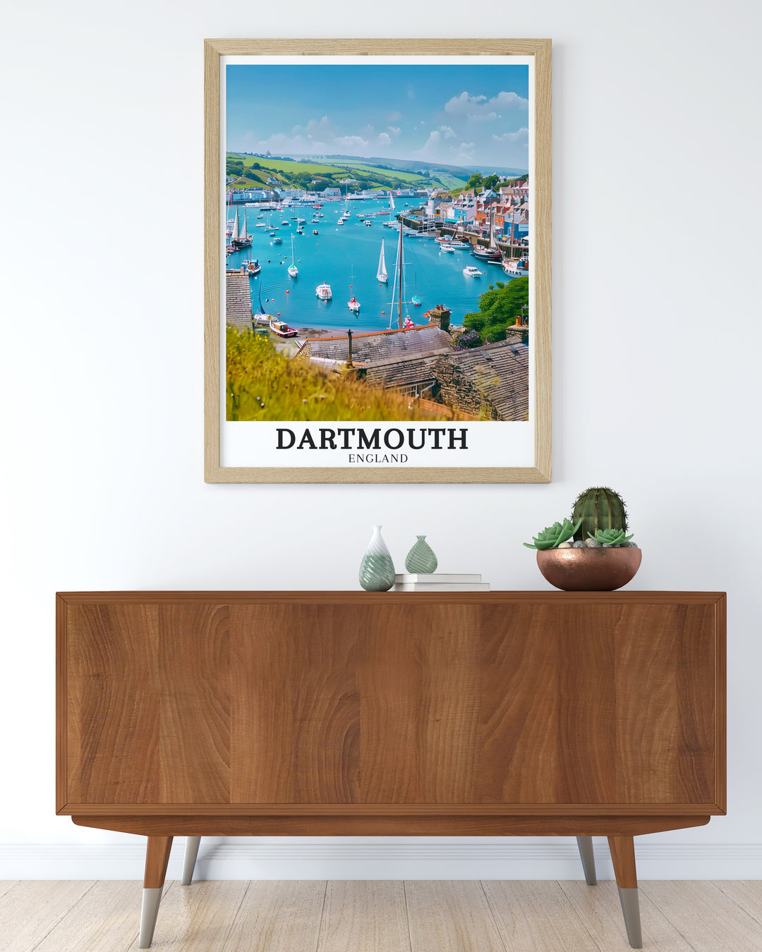 Dartmouth Towns rich history is depicted in this travel print, with intricate details of its historic architecture and bustling harbor. This poster adds a timeless touch to your home decor, celebrating one of Englands most scenic towns.