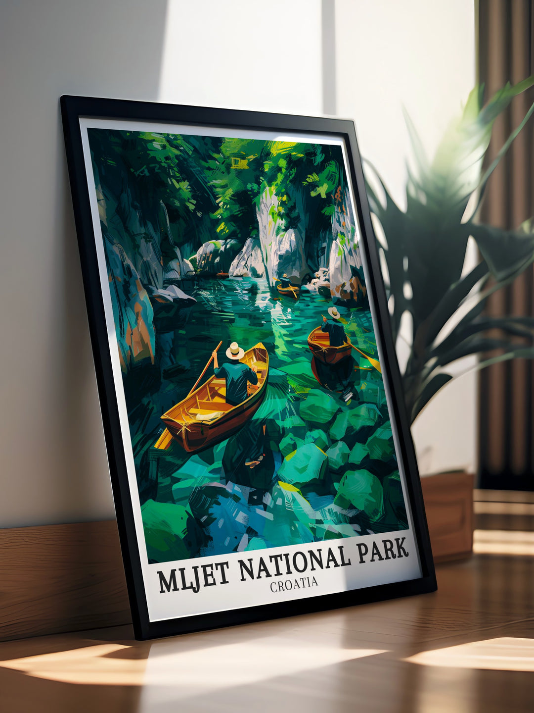 Mljet National Park is an enchanting escape on Croatias Adriatic coast. This artwork beautifully captures the parks tranquil Veliko and Malo Jezero lakes, surrounded by lush greenery. Ideal for nature lovers, this print is a perfect addition to any home, bringing the serenity and charm of one of Croatias most picturesque destinations into your space.