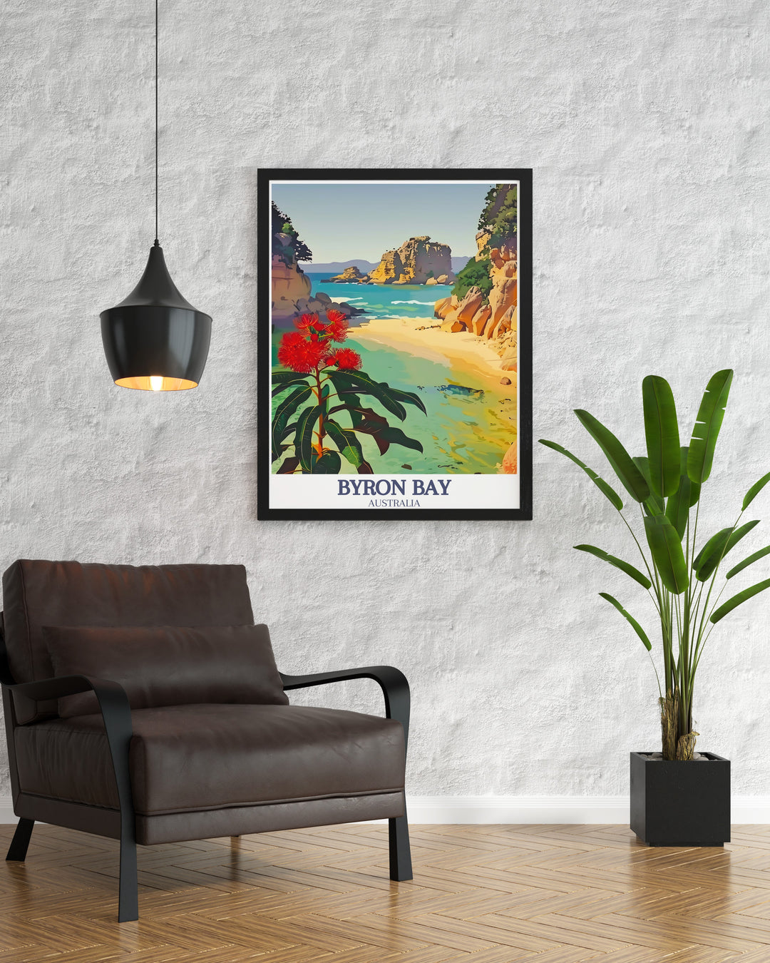 Colorful Byron Bay Wall Art showcasing The Pass, Byron beach a versatile piece for any interior design. This fine line print brings the lively and serene ambiance of Byron Bay to your space.